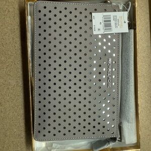 Michael Kors Taupe Perforated Pouch new